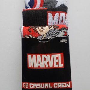 Marvel avengers mens casual crew socks fits shoe size 8 -12 6 pairs design two